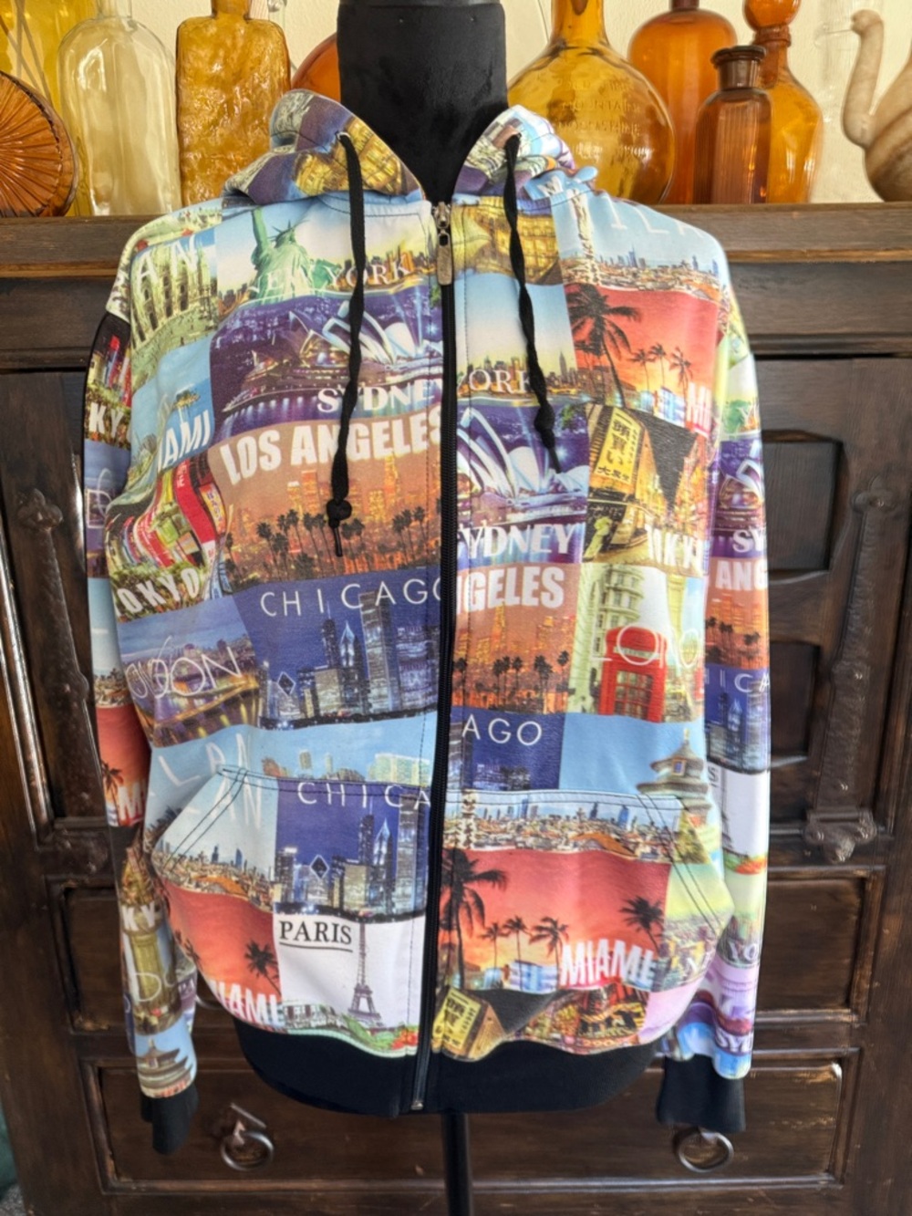 Cityscape Patchwork Zip Hoodie in Multicolor
